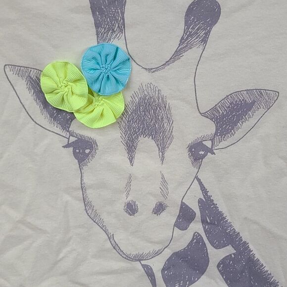 Old Navy Girls M/8 Yellow GIRAFFE V-Neck Tee 3D Ribbon T-Shirt Short Sleeve Top - Picture 2 of 6